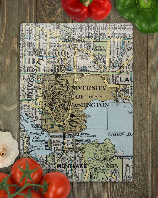 University of Washington Map Cutting Board | Travel Gift | Kitchen Decor