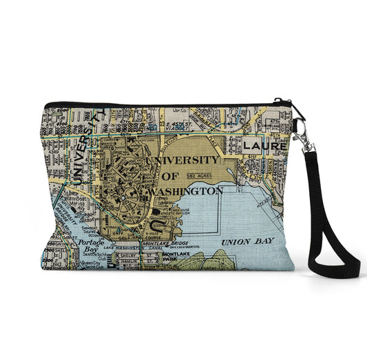 University of Washington map wristlet travel pouch