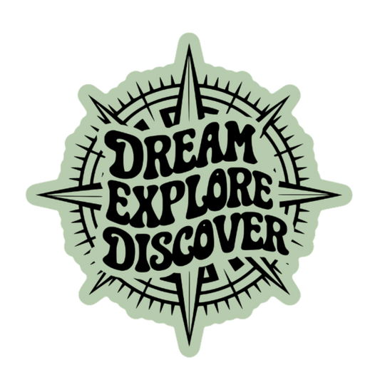 Dream Explore Discover Compass Sticker – Adventure Travel Vinyl Decal