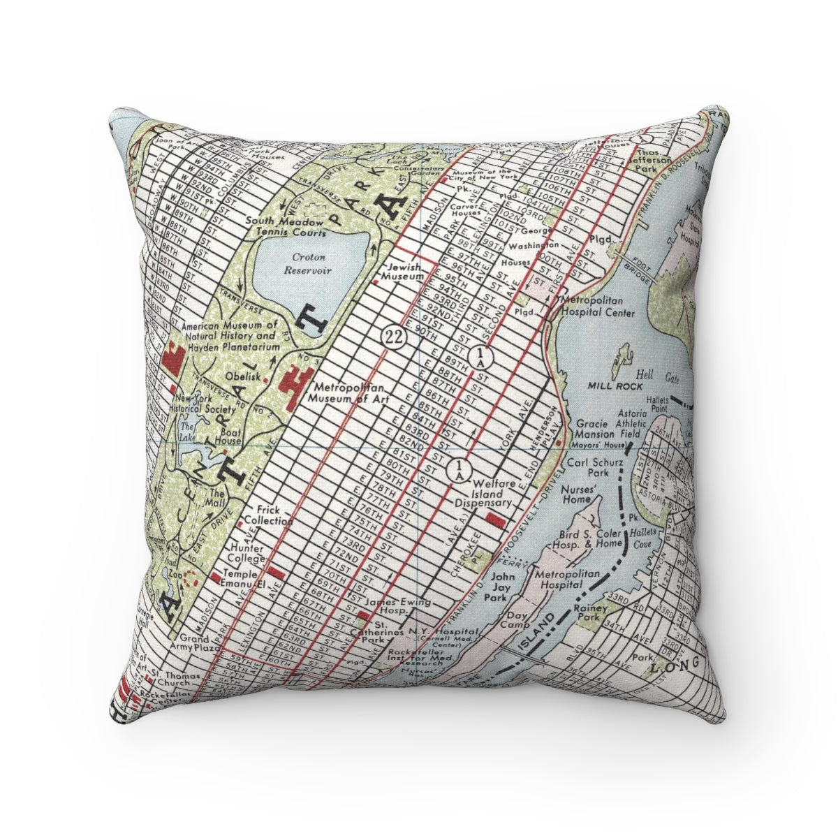 Upper East Side New York vintage map pillow