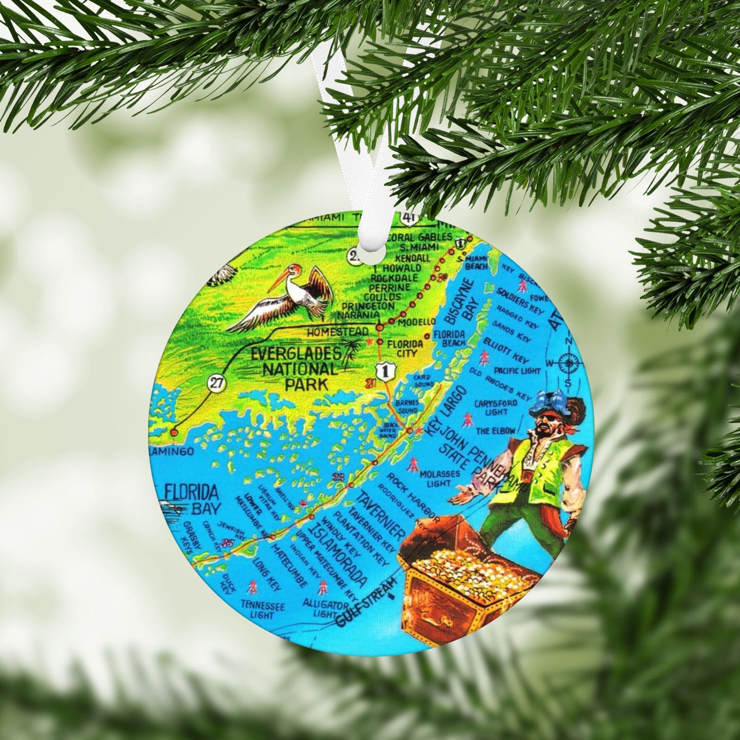 Upper Keys Florida Vintage Map Ornament