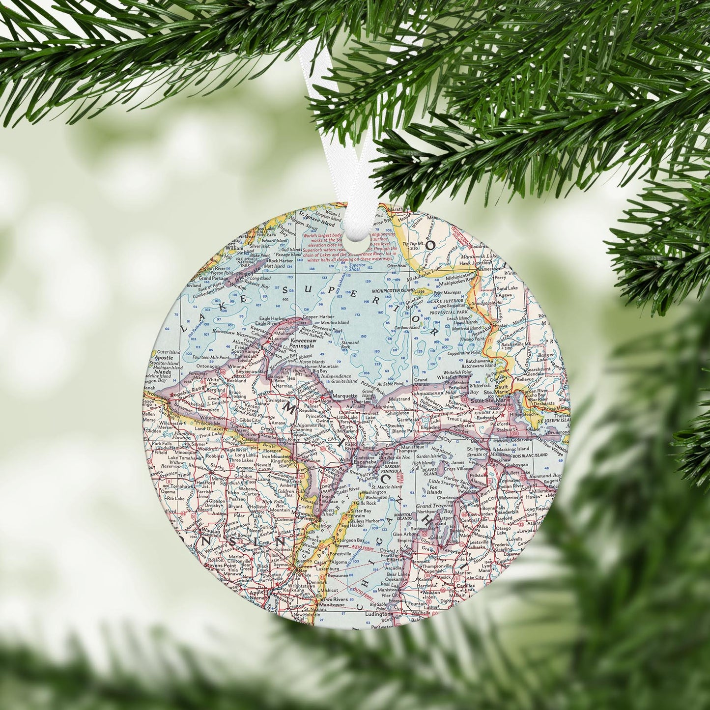 Upper Peninsula Michigan Vintage Map Ornament