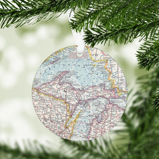 Upper Peninsula Michigan Vintage Map Ornament