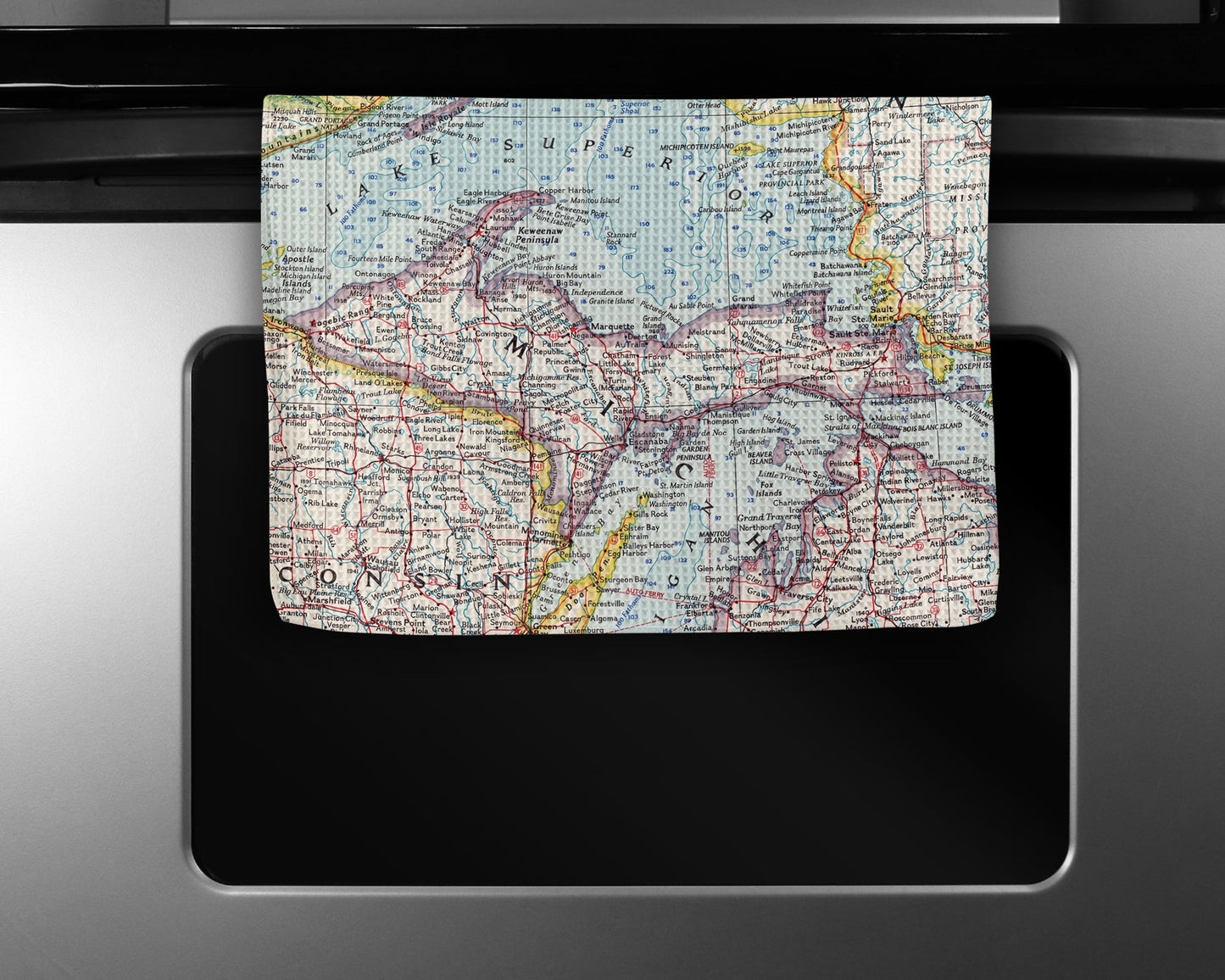 Upper Peninsula Michigan Map Tea Towel | Waffle-Weave Kitchen Towel Gift