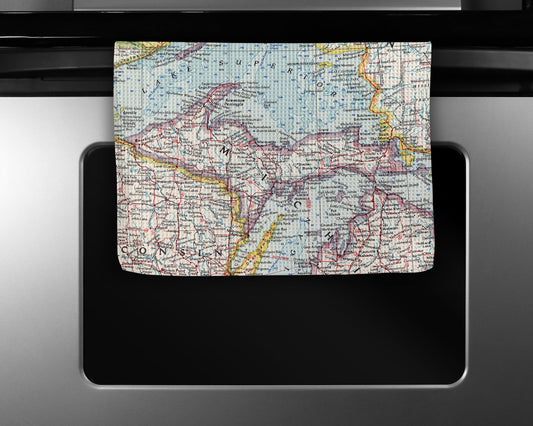 Upper Peninsula Michigan Map Tea Towel | Waffle-Weave Kitchen Towel Gift
