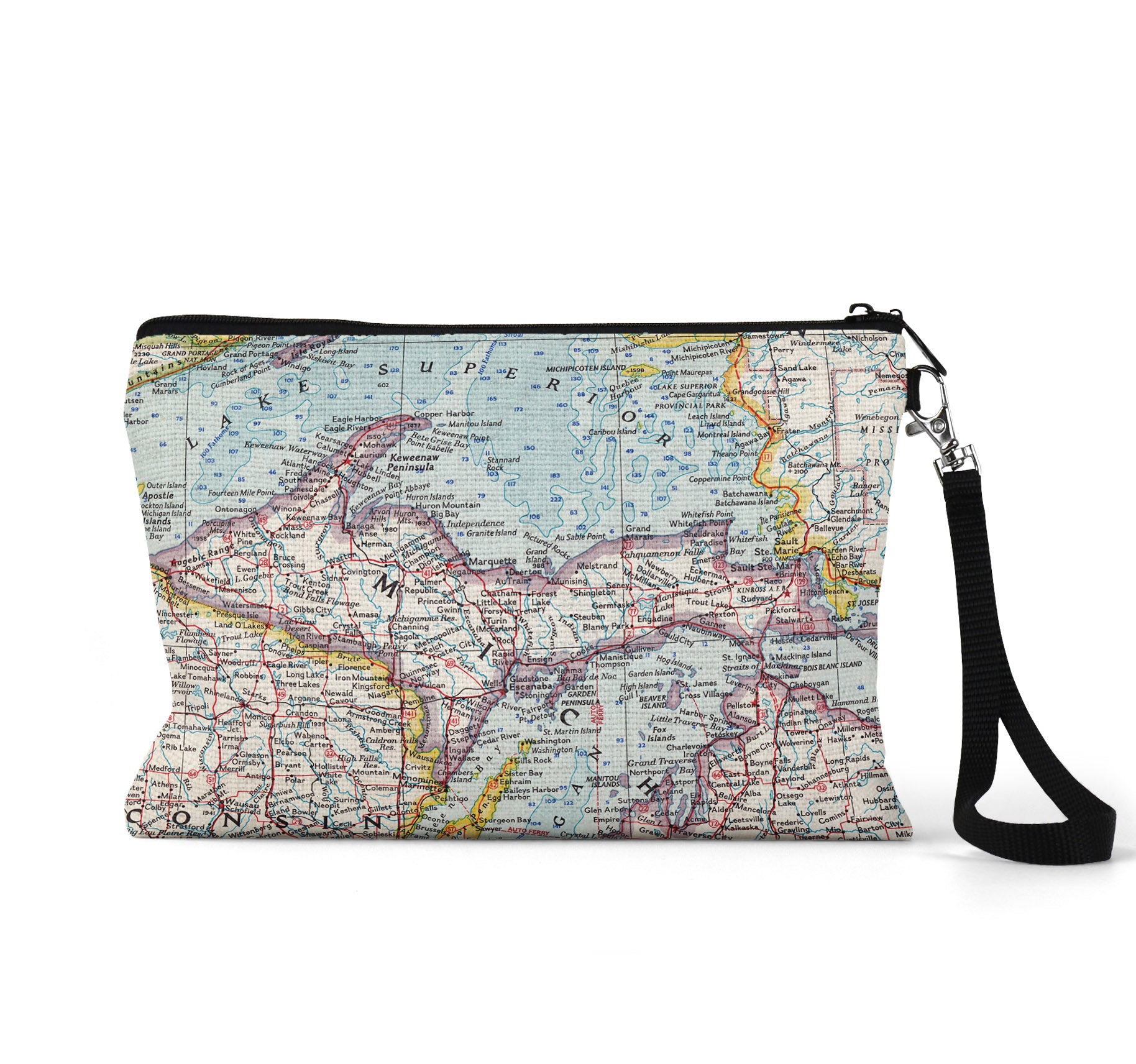 Upper Peninsula map wristlet travel pouch