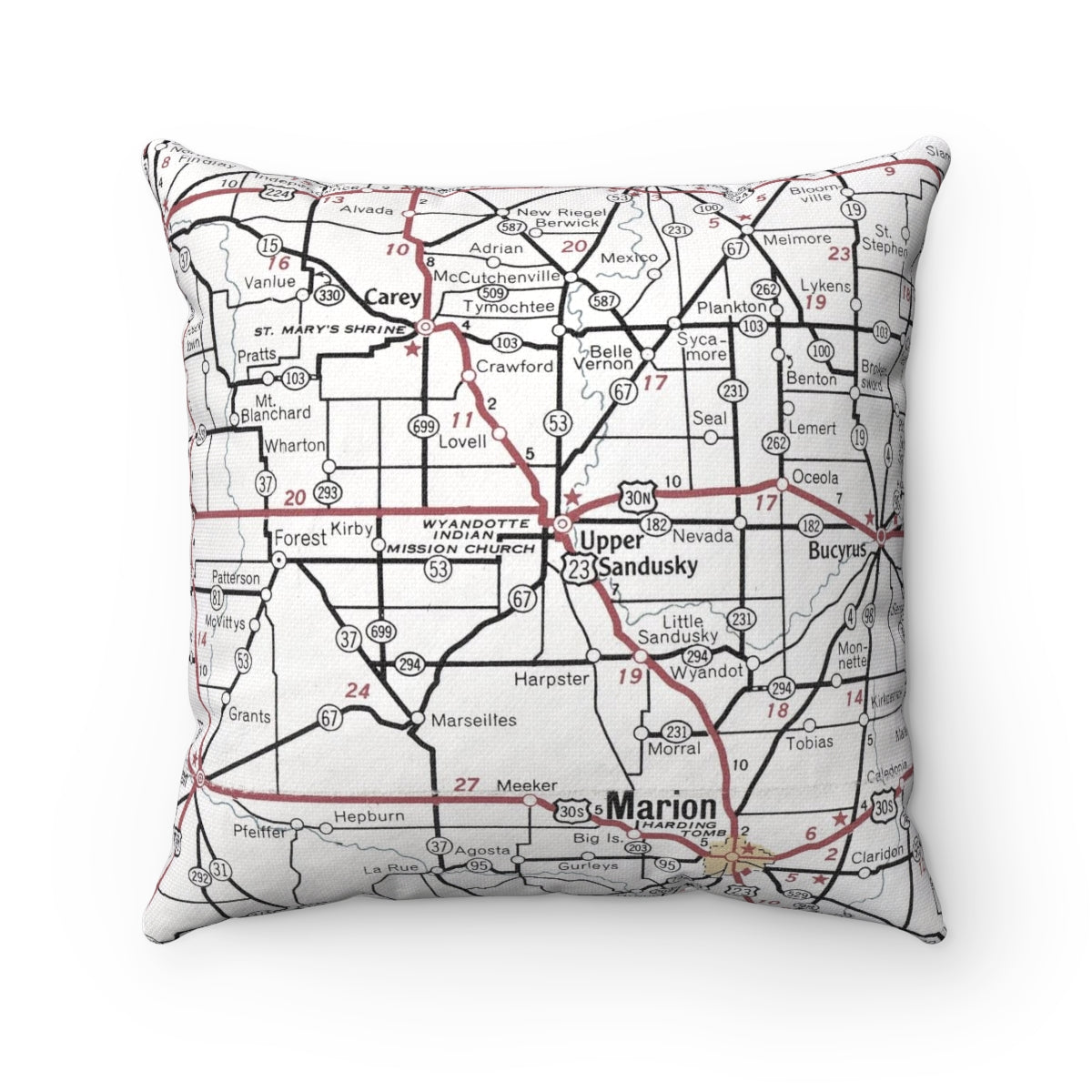 Upper Sandusky Ohio vintage map pillow