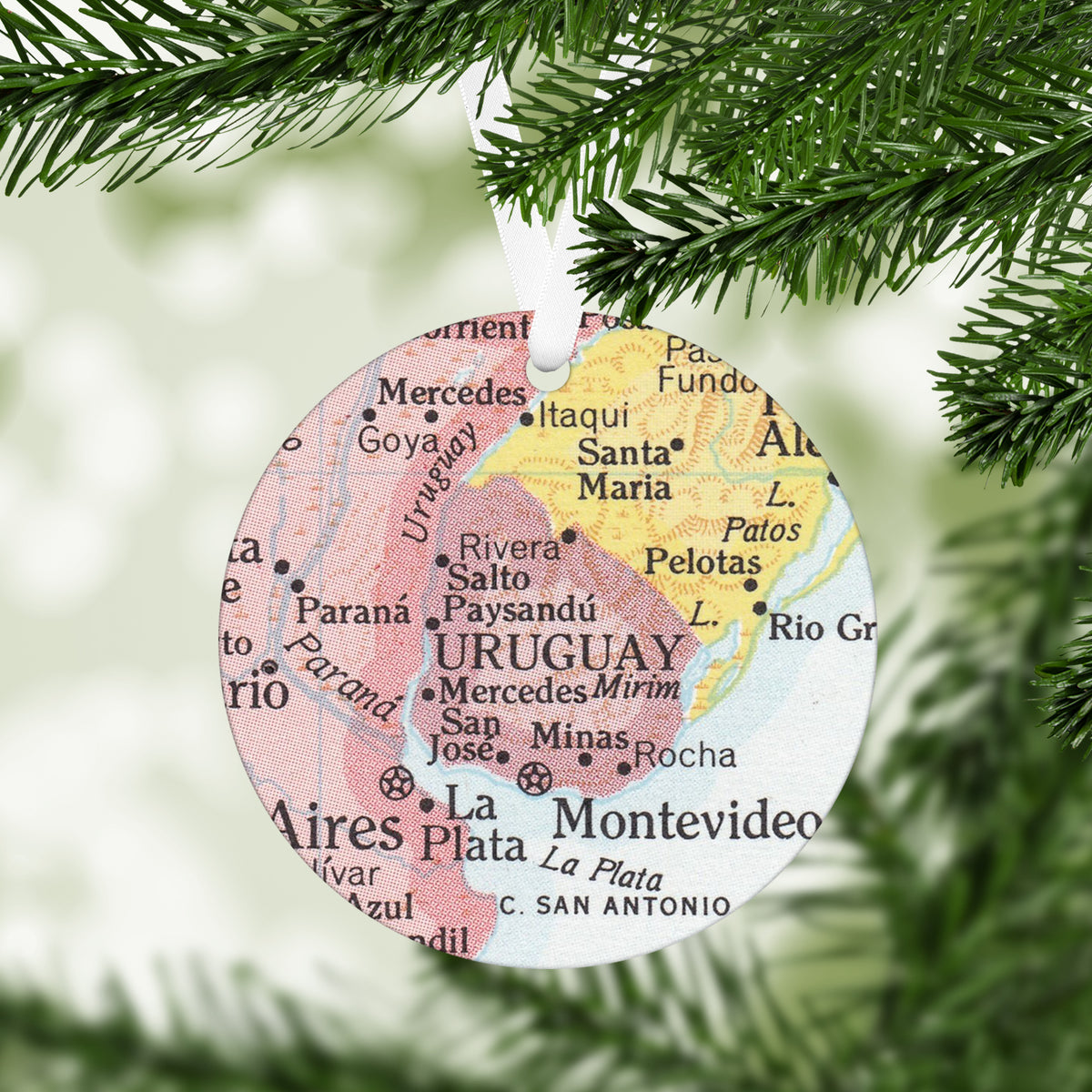Uruguay Vintage Map Ornament | Uruguay Travel Christmas Ornament