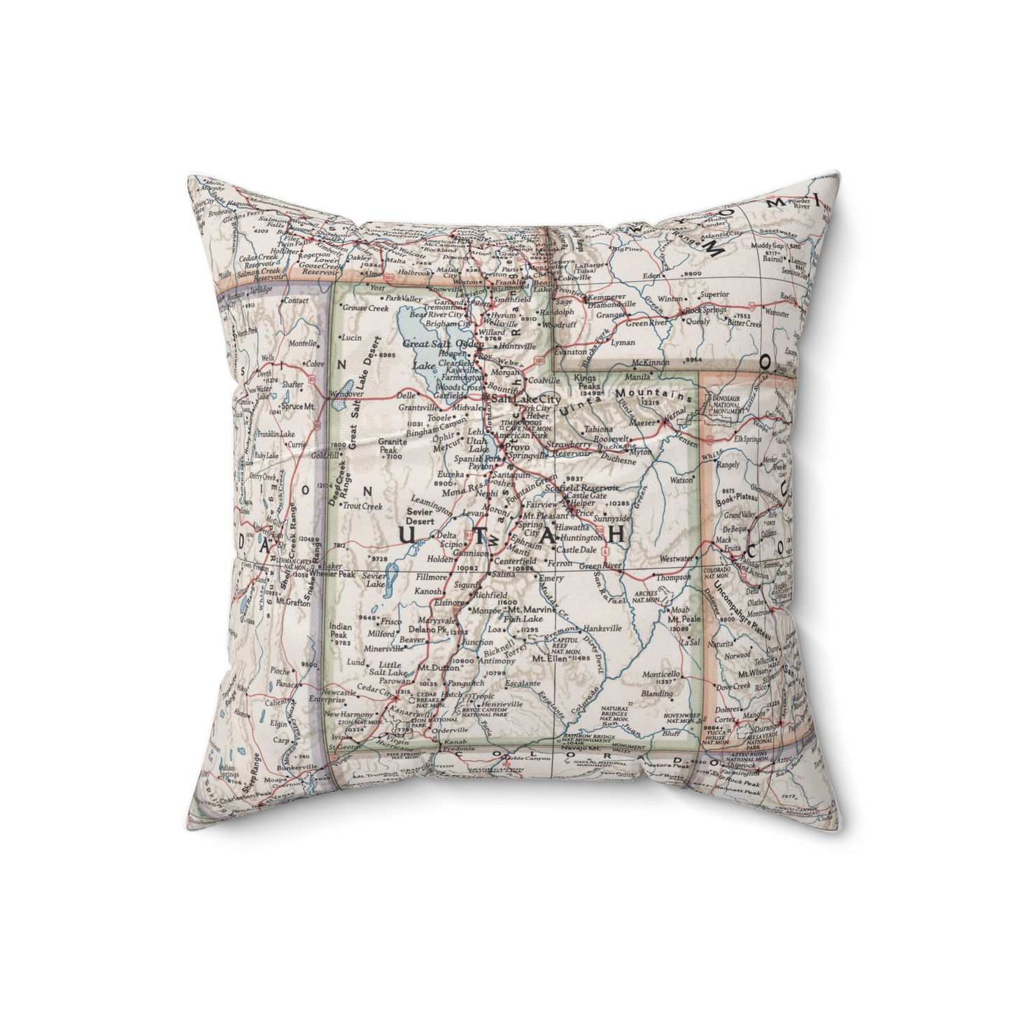 Utah vintage map pillow