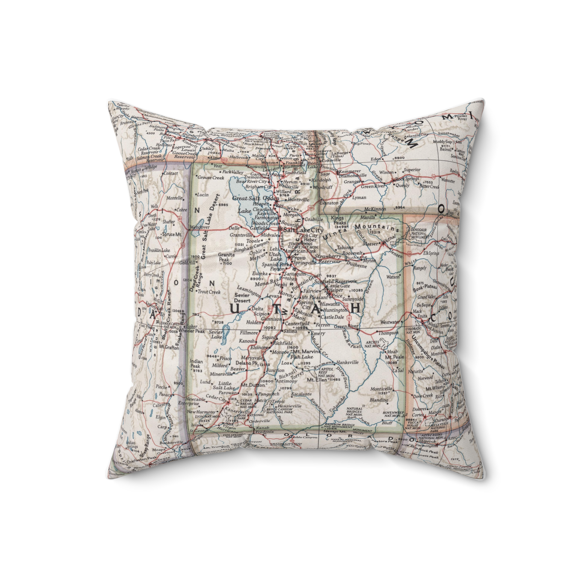 Utah vintage map pillow