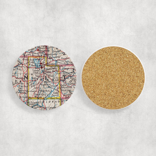 Utah Map Coasters | Set of 4 Vintage Utah Drink Coasters | Travel-Inspired Home Decor