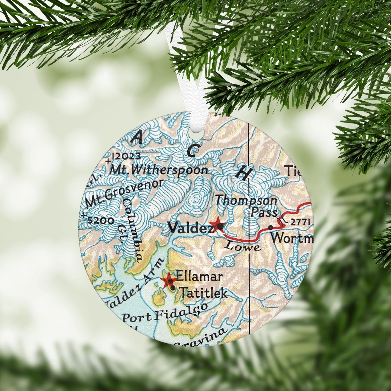 Valdez Alaska Vintage Map Ornament