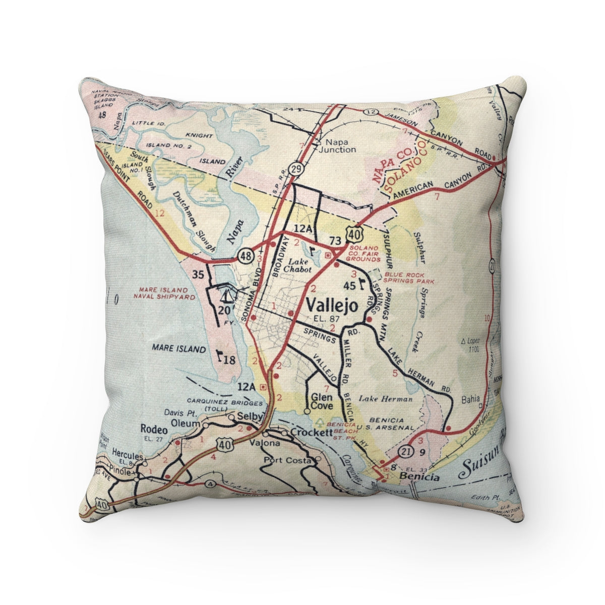 Vallejo California vintage map pillow