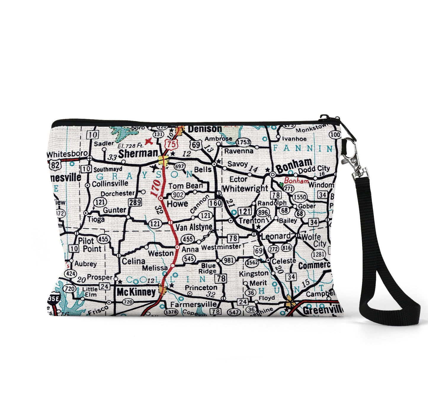 Van Alstyne Texas map wristlet travel pouch