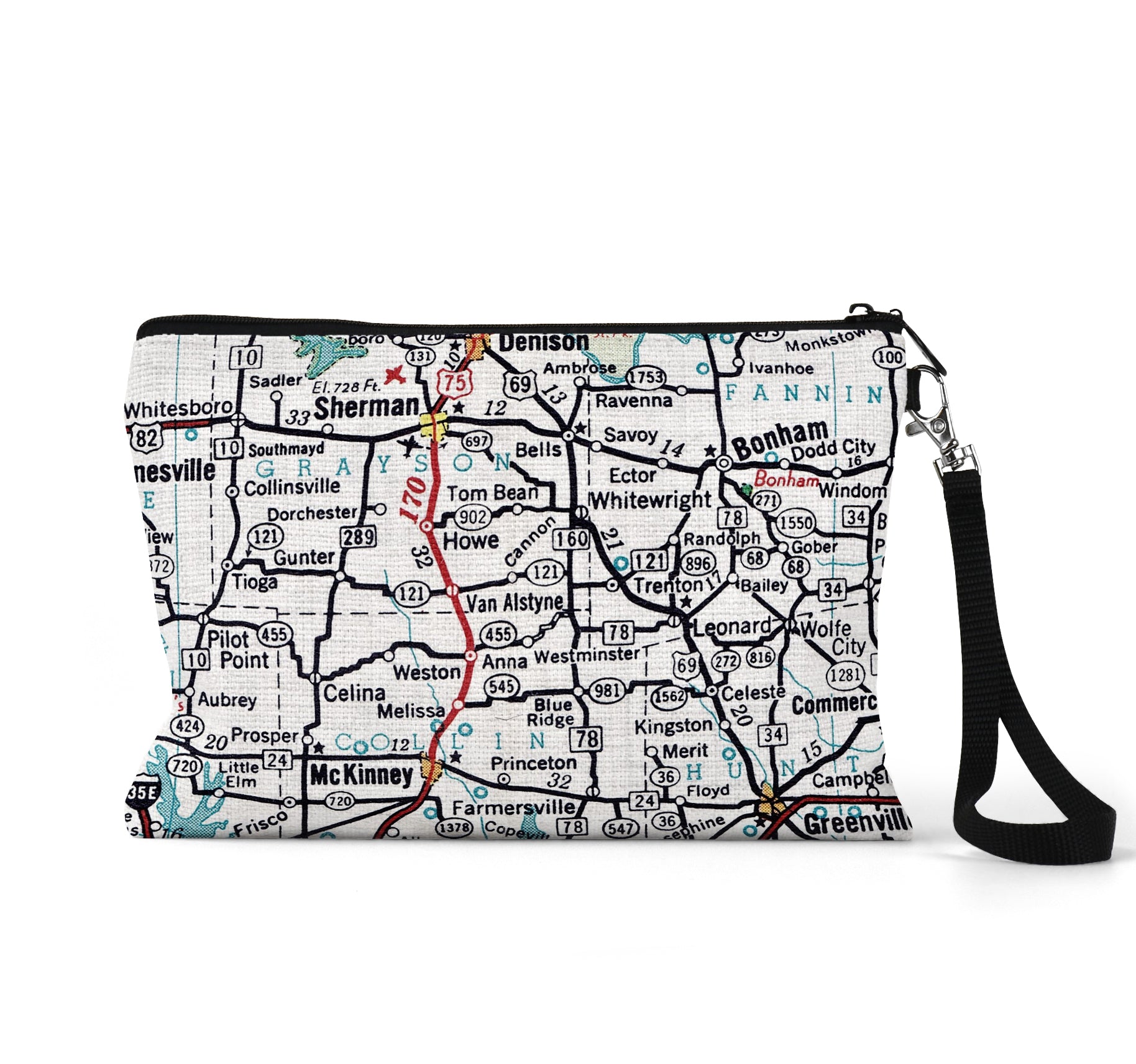 Van Alstyne Texas map wristlet travel pouch