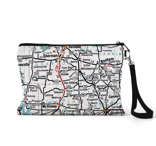 Van Alstyne Texas map wristlet travel pouch