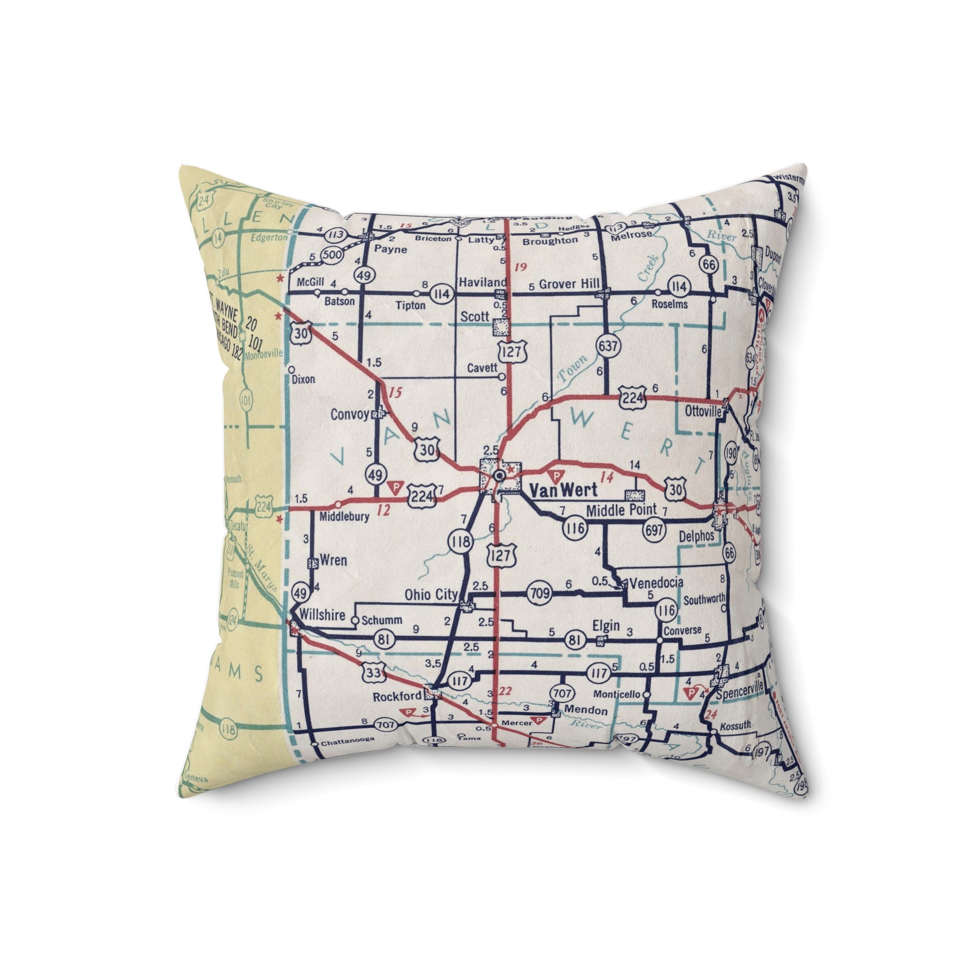 Van Wert Ohio vintage map pillow