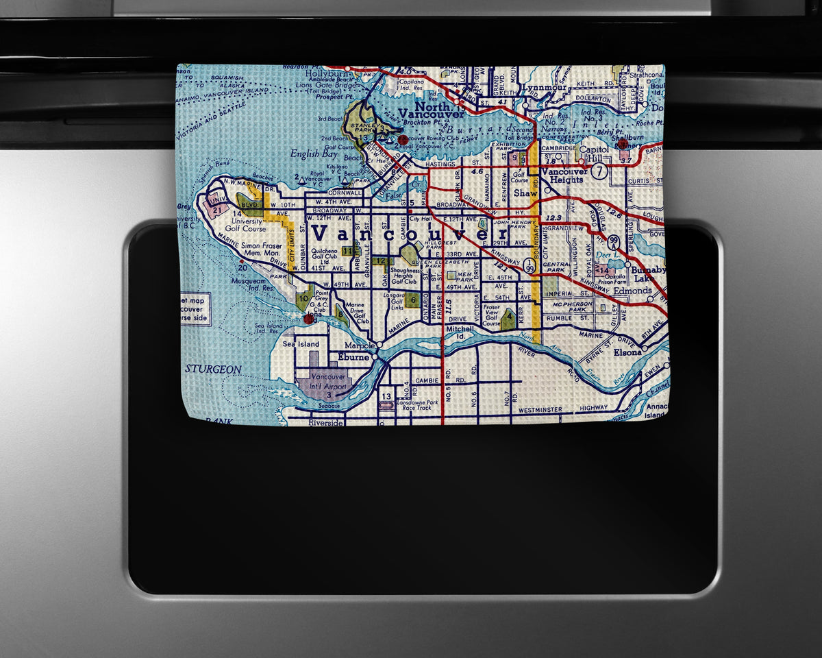 Vancouver British Columbia Vintage Map Kitchen Towel