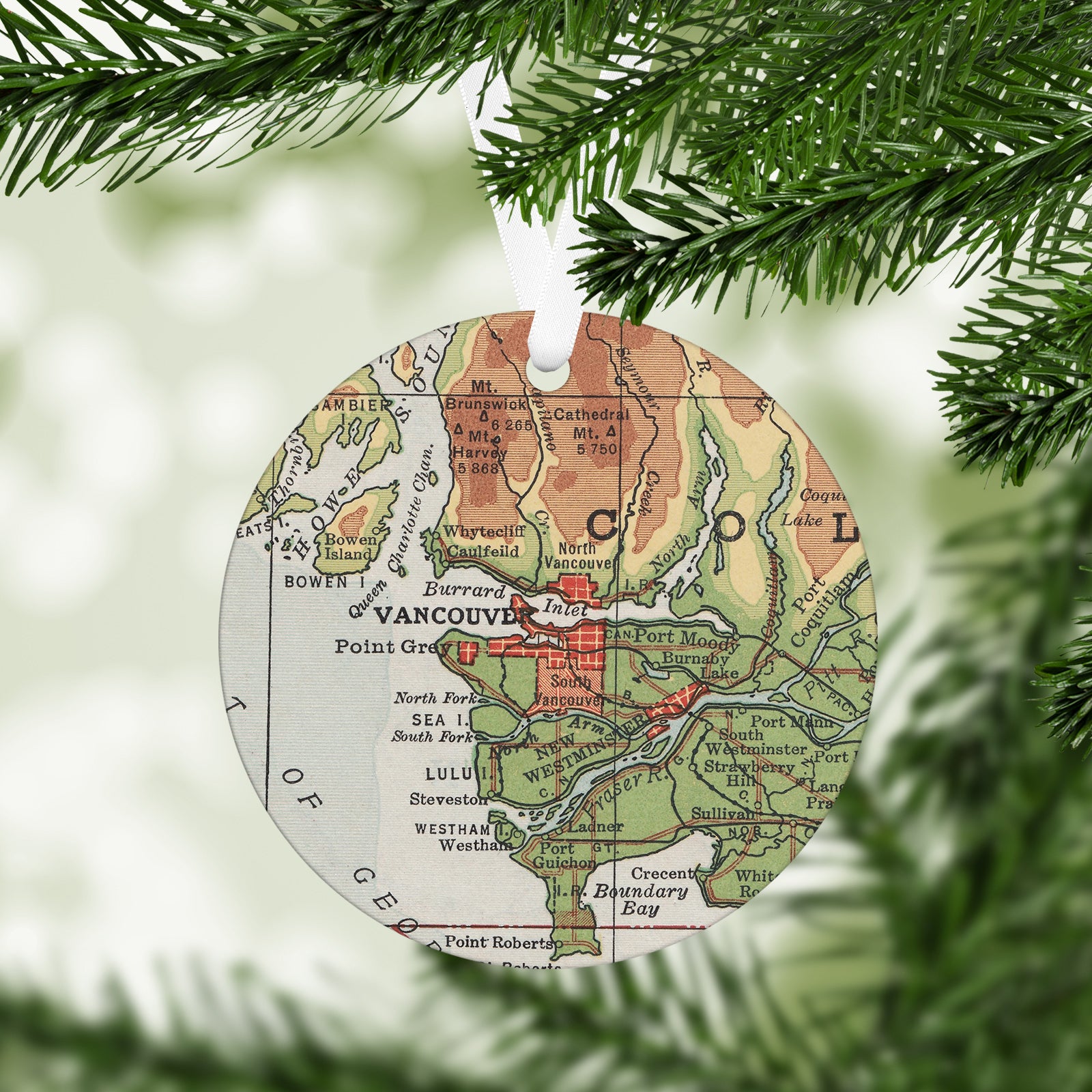 Vancouver British Columbia Vintage Map Ornament