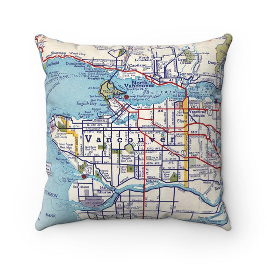 Vancouver British Columbia vintage map pillow