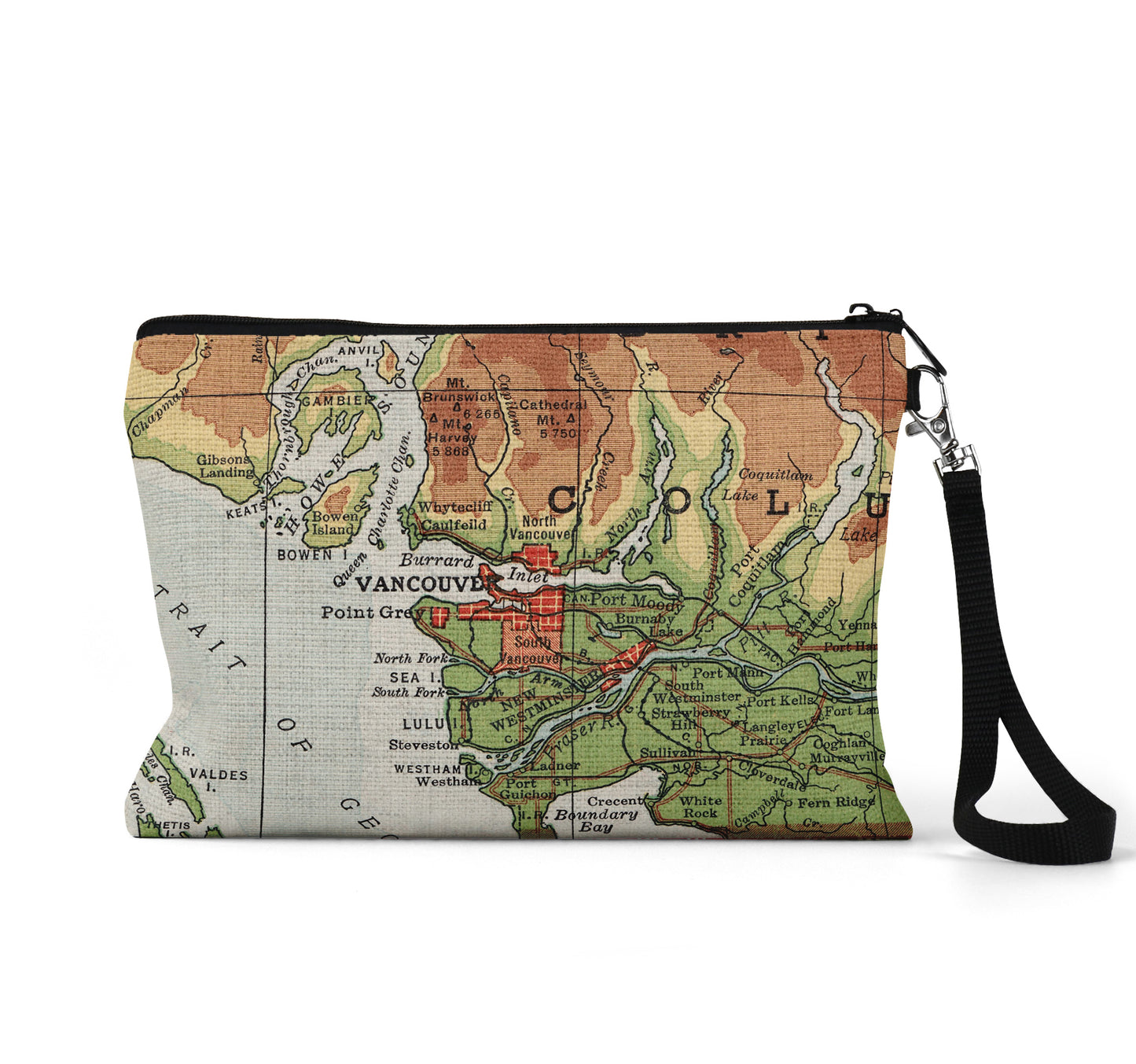 Vancouver British Columbia map wristlet travel pouch