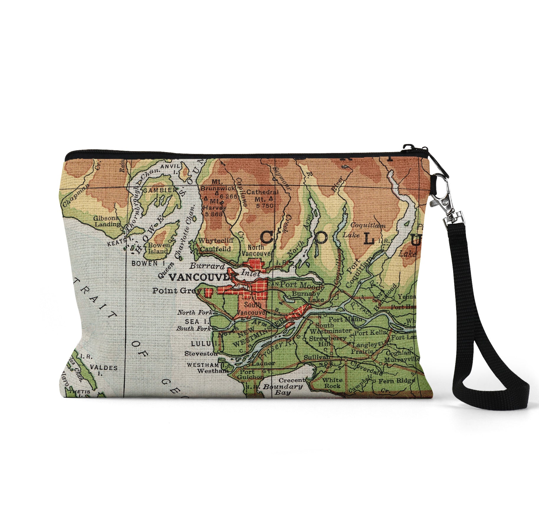 Vancouver British Columbia map wristlet travel pouch