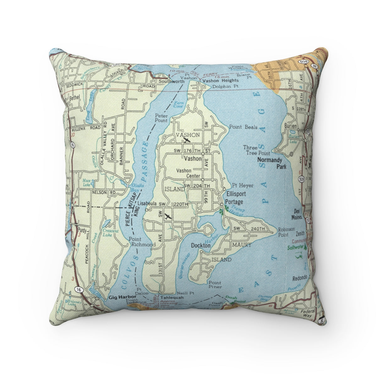 Vashon Island Washington vintage map pillow