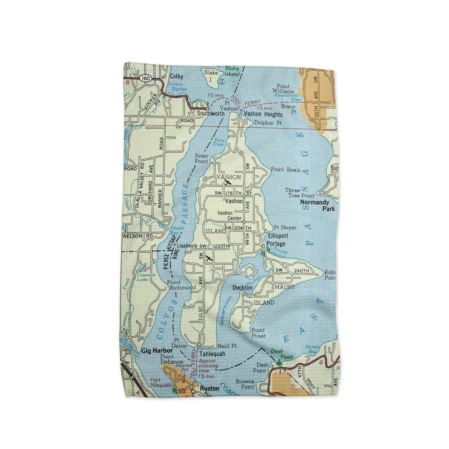 Vashon Island Washington Map Tea Towel | Waffle-Weave Kitchen Towel Gift