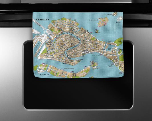 Venice Italy Map Tea Towel | Waffle-Weave Kitchen Towel Gift