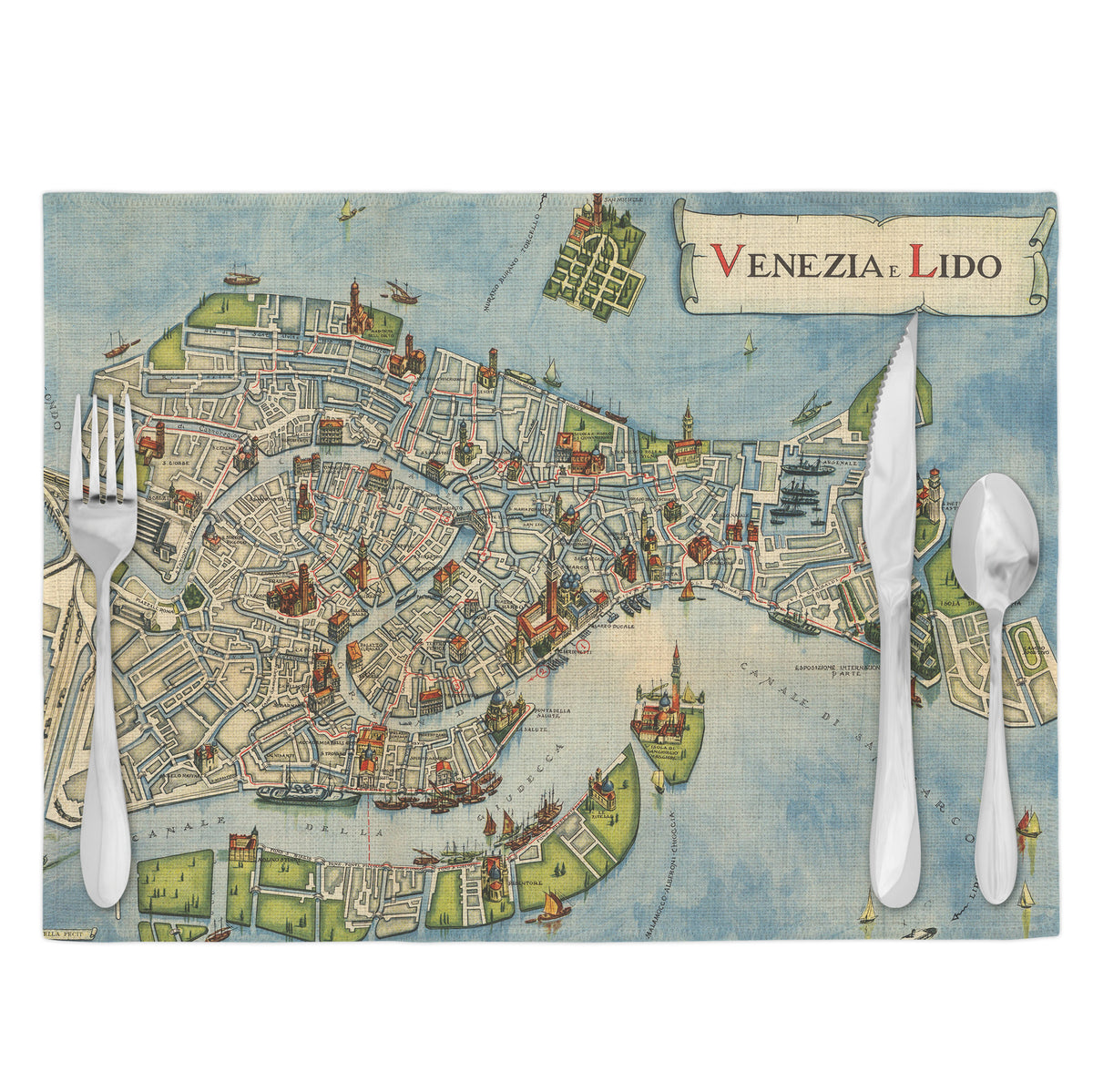 Venice Italy Vintage Map Placemats Set of 4