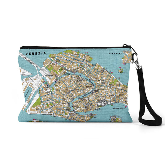 Venice Italy map wristlet travel pouch