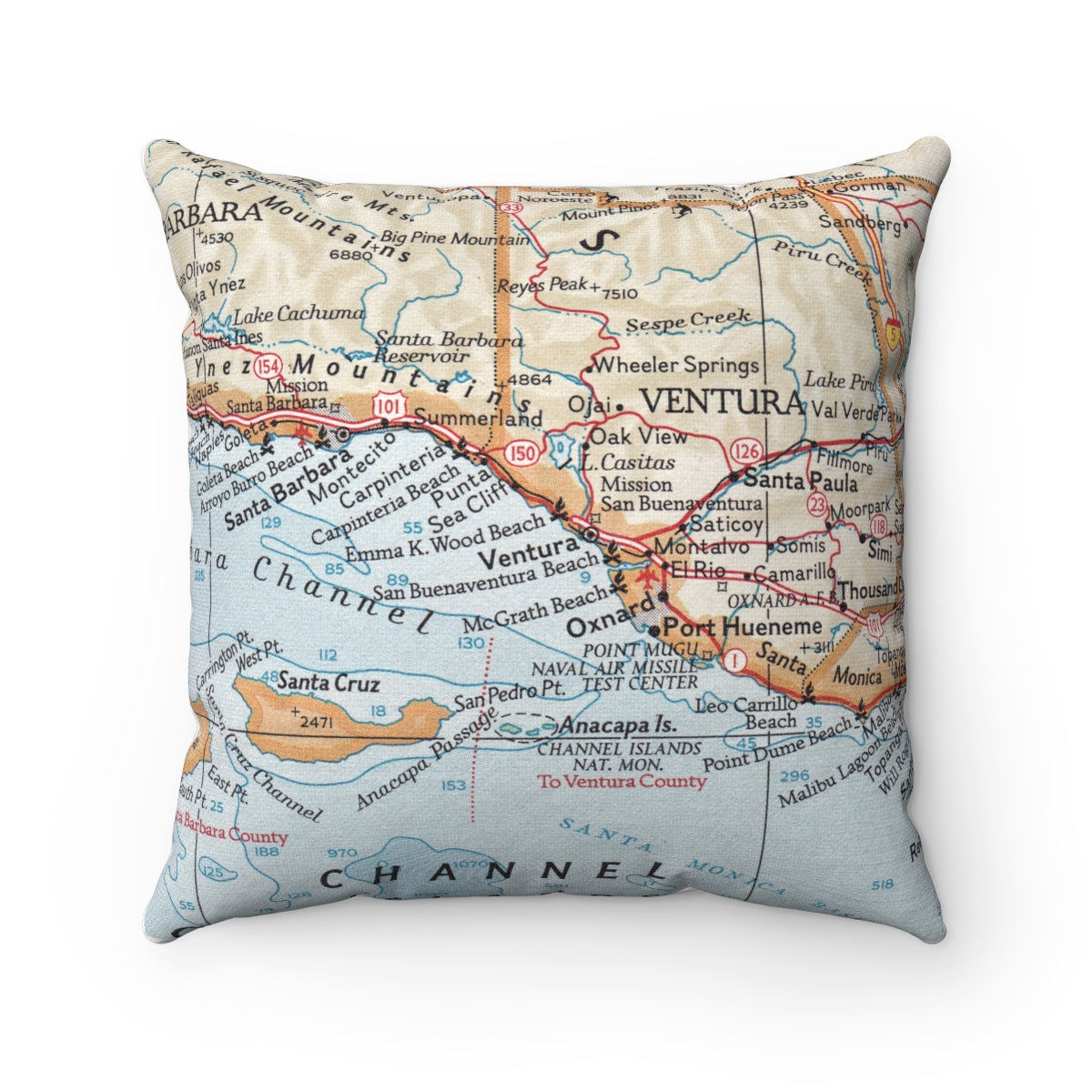 Ventura California vintage map pillow