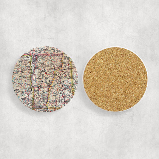 Vermont Map Coasters | Set of 4 Vintage Vermont Drink Coasters | Travel-Inspired Home Decor