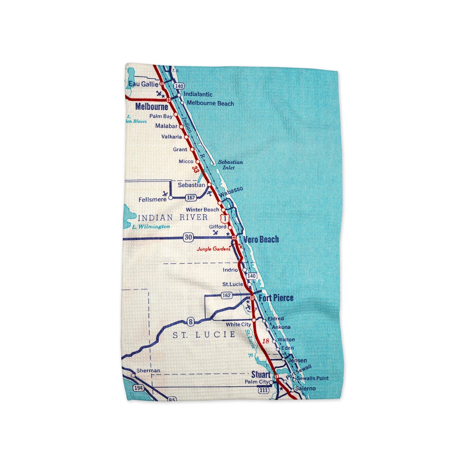 Vero Beach Florida Map Tea Towel | Waffle-Weave Kitchen Towel Gift