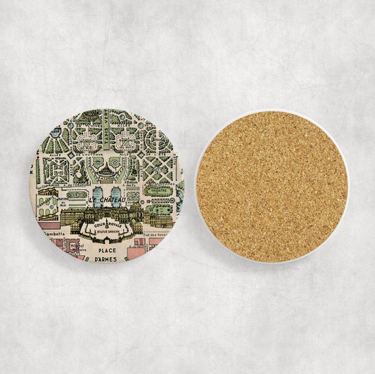 Versailles France Map Coasters | Set of 4 Vintage Versailles France Drink Coasters | Travel-Inspired Home Decor