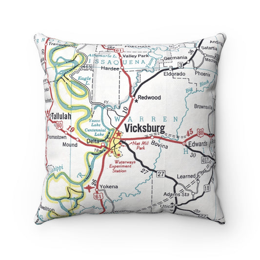 Vicksburg Mississippi vintage map pillow