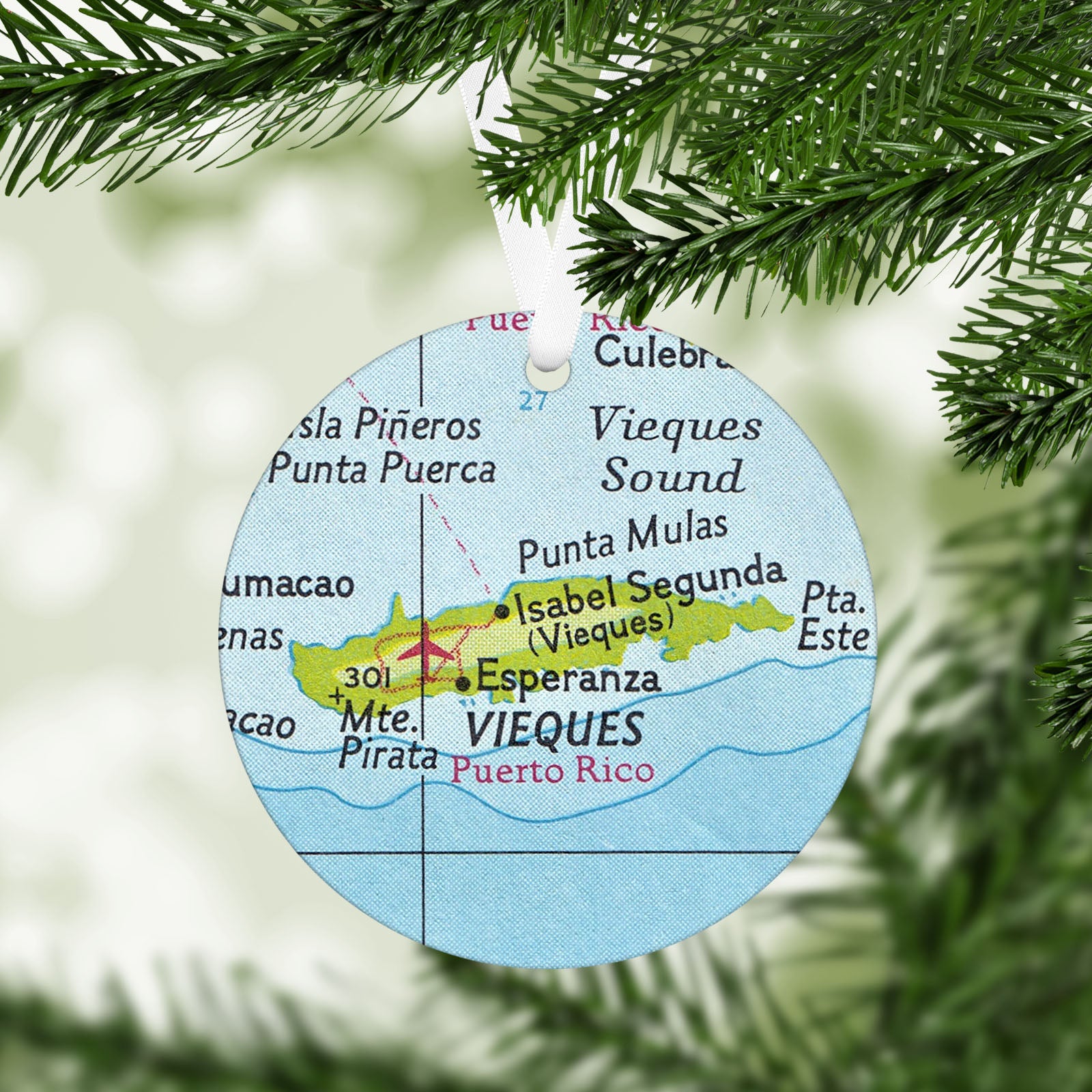 Vieques Puerto Rico Vintage Map Ornament