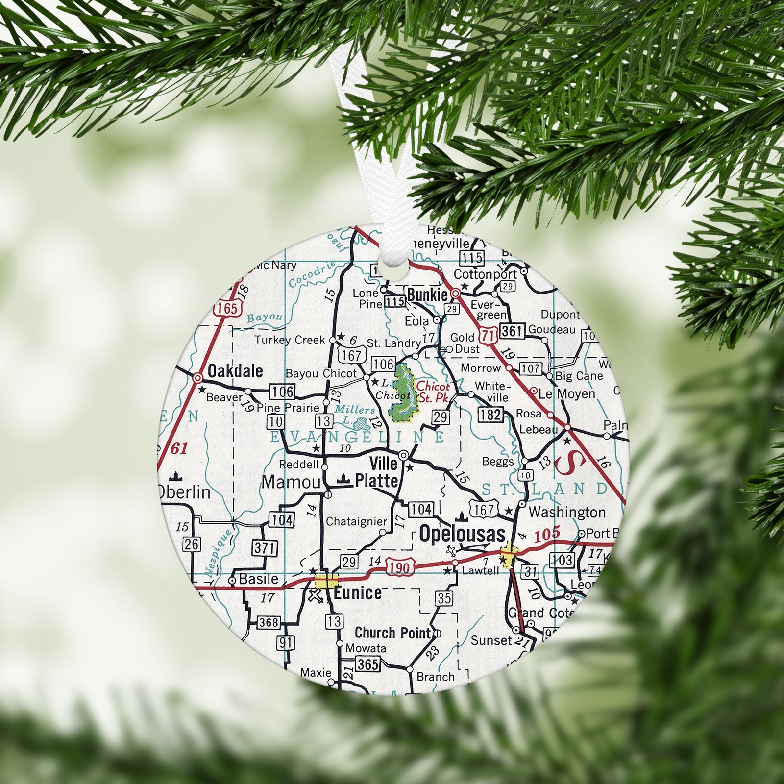 Ville Platte Louisiana Vintage Map Ornament