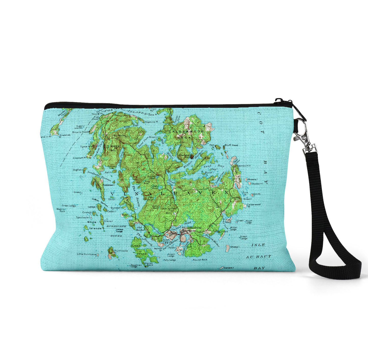 Vinalhaven Maine map wristlet travel pouch