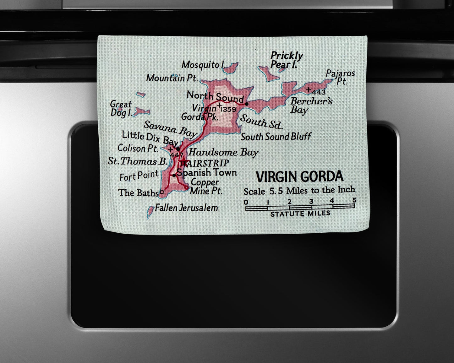 Virgin Gorda Map Tea Towel | Waffle-Weave Kitchen Towel Gift