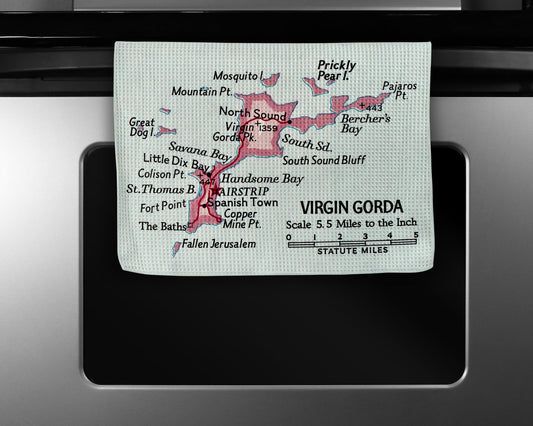 Virgin Gorda Map Tea Towel | Waffle-Weave Kitchen Towel Gift