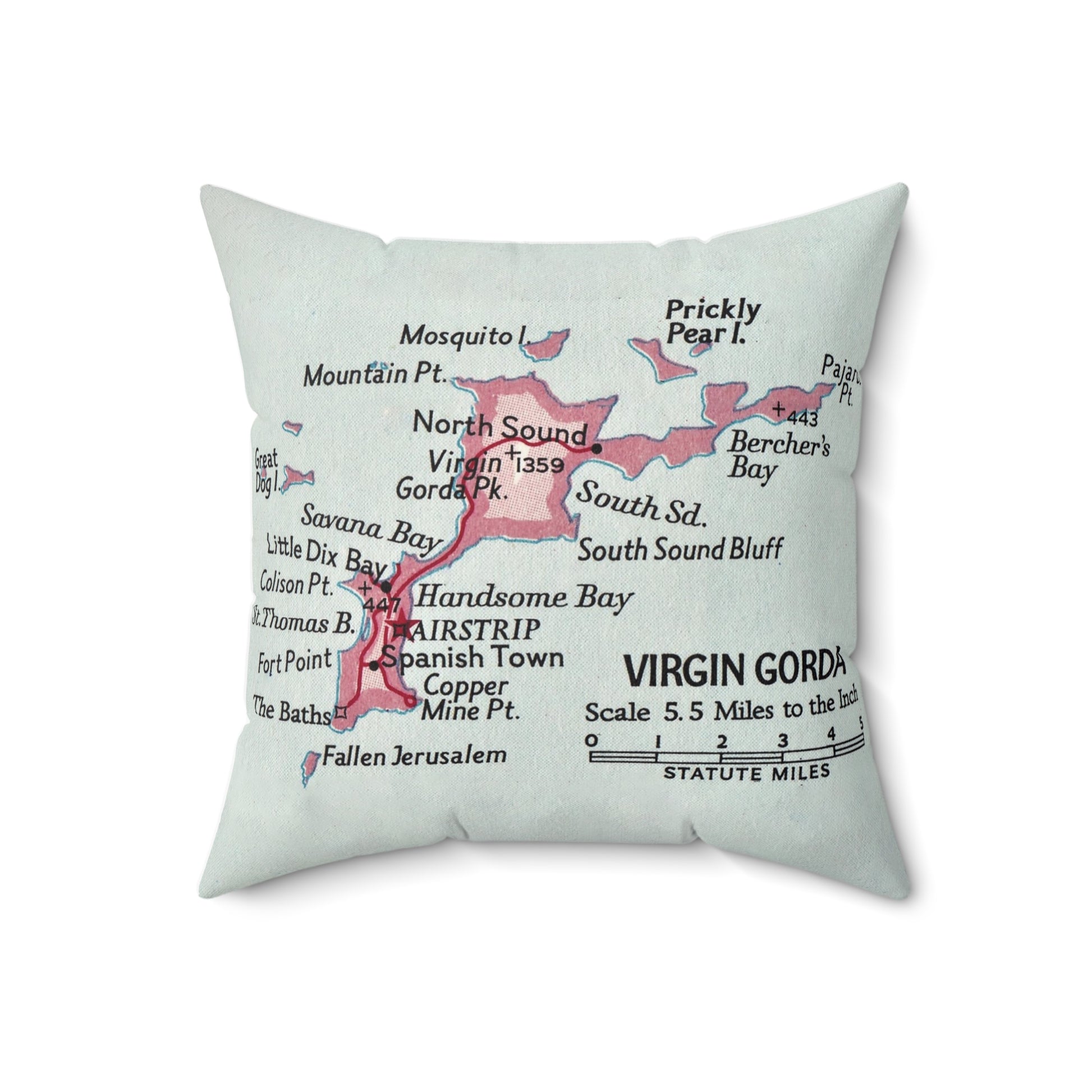 Virgin Gorda vintage map pillow
