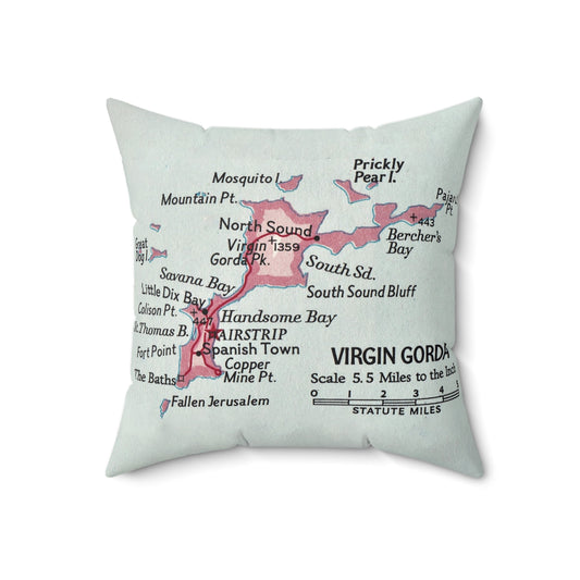 Virgin Gorda vintage map pillow