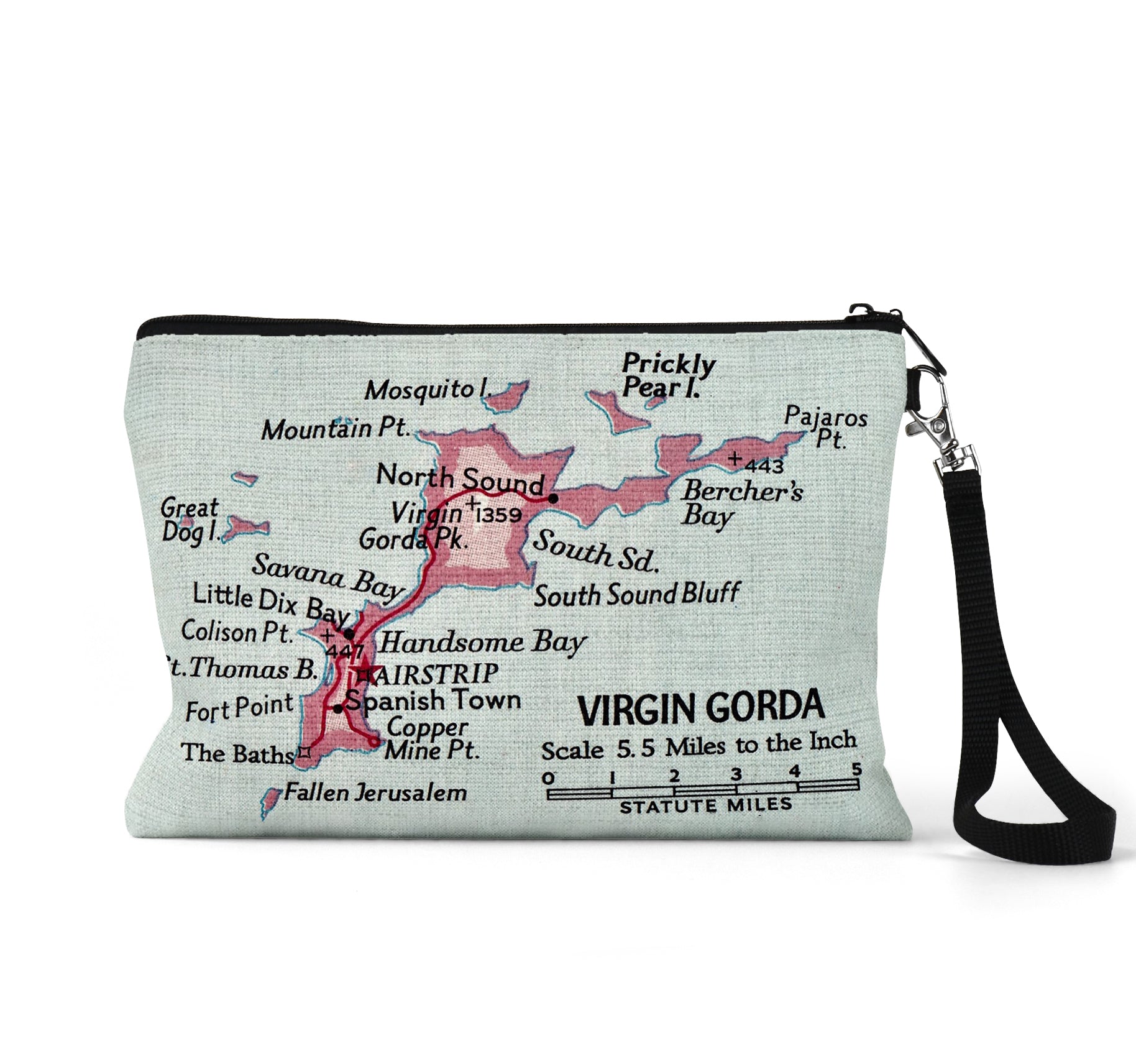 Virgin Gorda map wristlet travel pouch