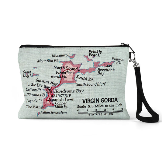 Virgin Gorda map wristlet travel pouch