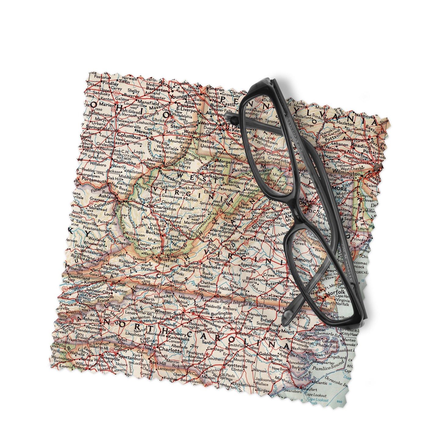 Virginia Map Lens Cloth | Microfiber Glasses Cleaner | Travel Gift