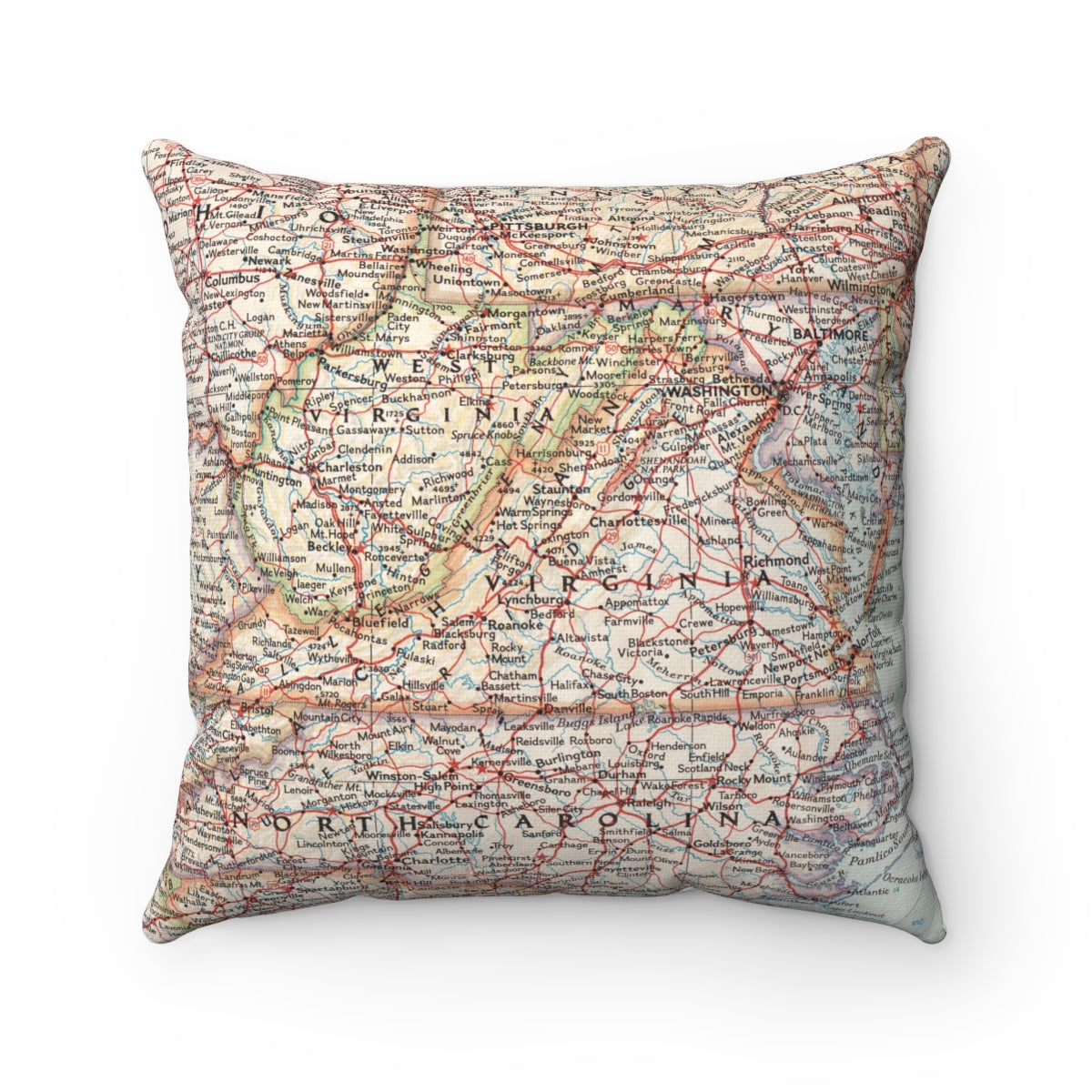 Virginia vintage map pillow