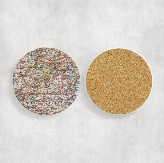Virginia Map Coasters | Set of 4 Vintage Virginia Drink Coasters | Travel-Inspired Home Decor
