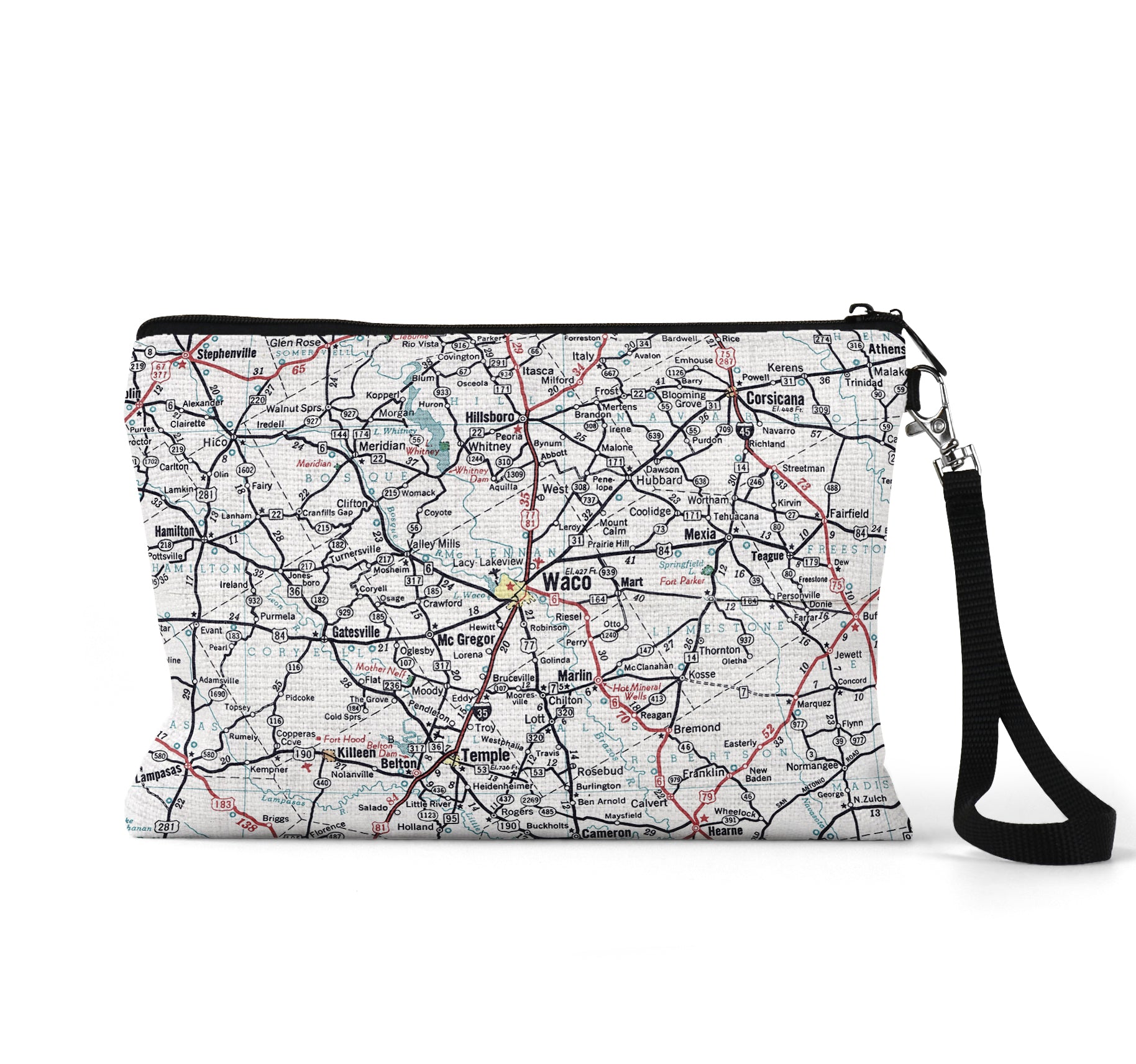 Waco Texas map wristlet travel pouch