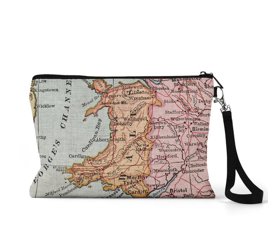 Wales map wristlet travel pouch